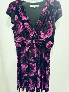 Lovely Black Floral Evan Picone Dress, Size 14 Petite, NWT